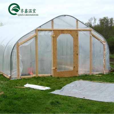 Equipamento de cultivo de cogumelos de estufa com um único comprimento coberto por uma película de plástico transparente